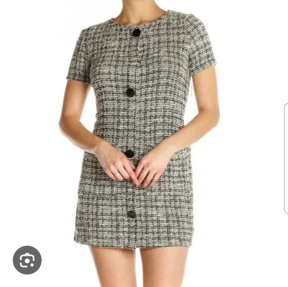 Zara Black Boucle Tweed Shirt Shift Dress Size S